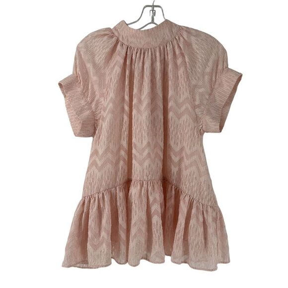 Opening Ceremony Top Pink Size S Short Sleeve Puff Ruffle Gold Thread Bow Back - Picture 1 of 11